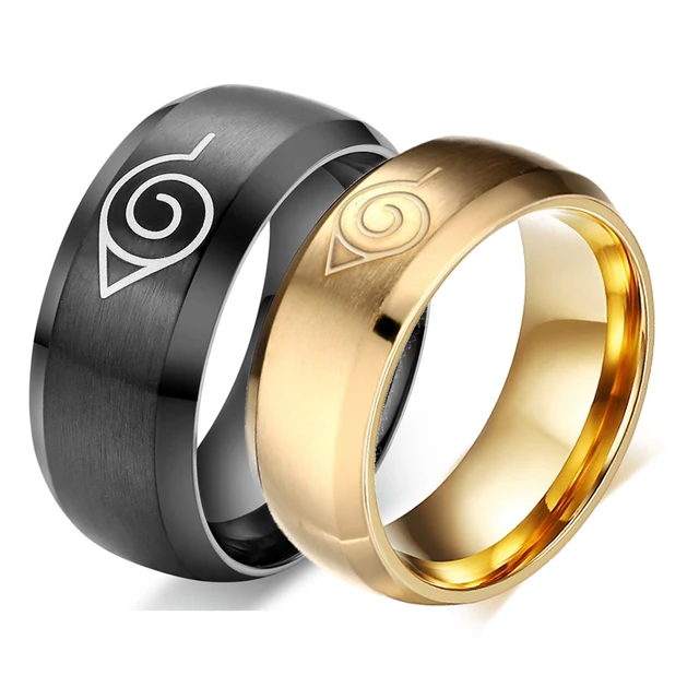Anime Naruto Ring Fine Jewelry 8mm Black Gold Cool Men Anime Naruto Ring Fine Jewelry 8mm Black Gold Cool Men Stainless Steel Mens Man