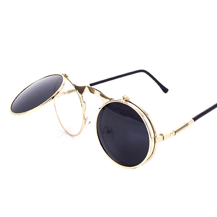 Fashion 2017 Vintage Steampunk Small Round Sunglas...
