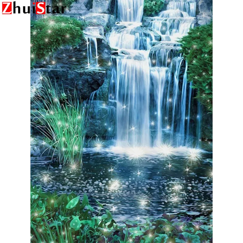 

Diamond Mosaic Cross Stitch Scenery Full Square Drill Wall Decor Rhinestone Diamond Embroidery Waterfall 5D Handmade WHH