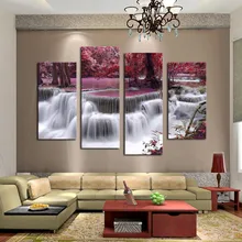 4pcs Waterfall in the forest High Quality Cheap Art Pictures Large HD Modern Home Wall Decor