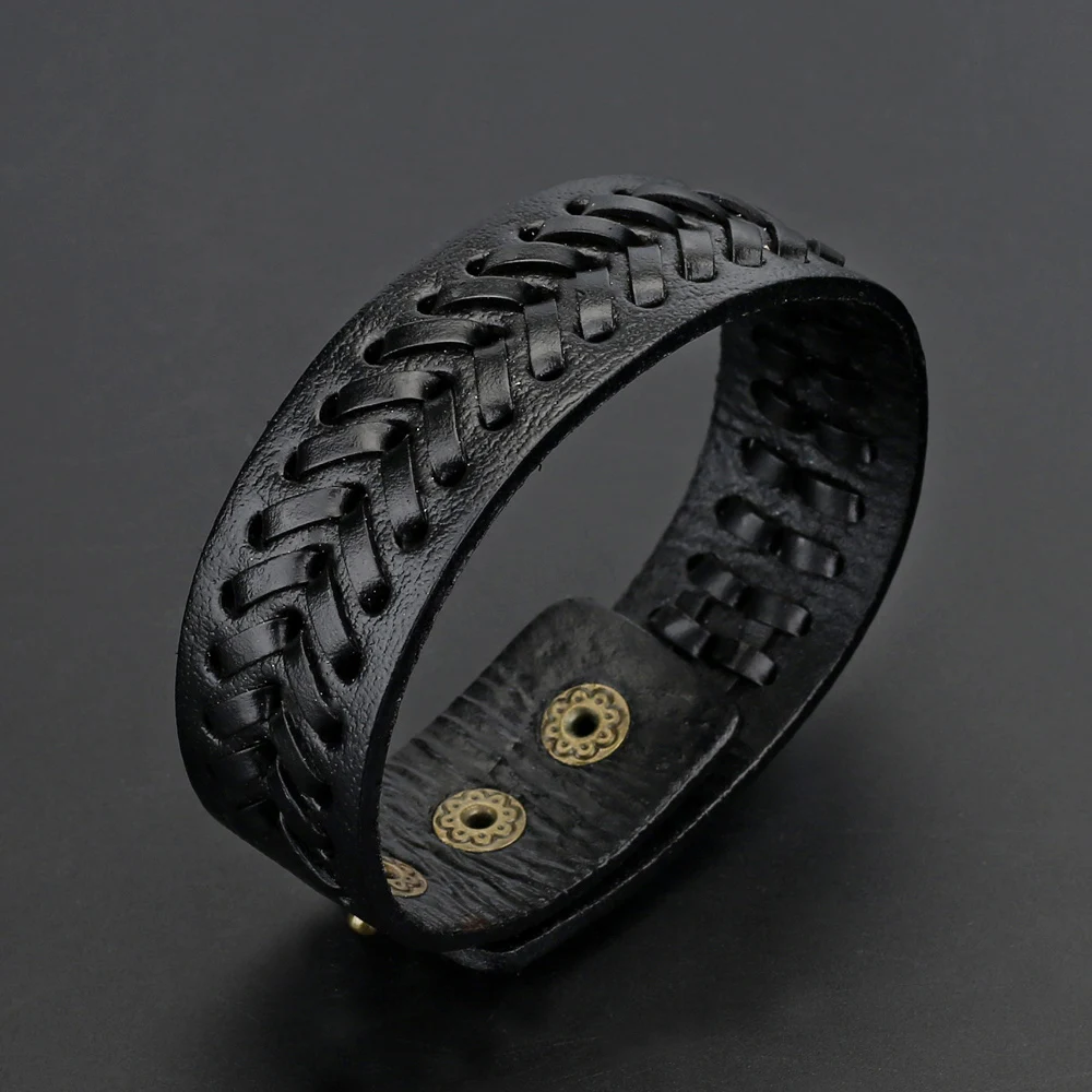 Trend Jewelry Vintage Handwork Weave 8 Words Wide Leather Bracelet Simple Cuff Bracelets Bangles For Women Pulseras Mujer bracelet jewelry