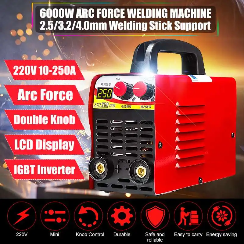 ZX7-250 mini 220В 6 кВт/220 кВт ZX7-250 10-250а электродуговая сварочная машина Mini/Pro lcd цифровой дисплей инверторов ММА IGBT сварщики новейшие - Color: ZX7-250 mini