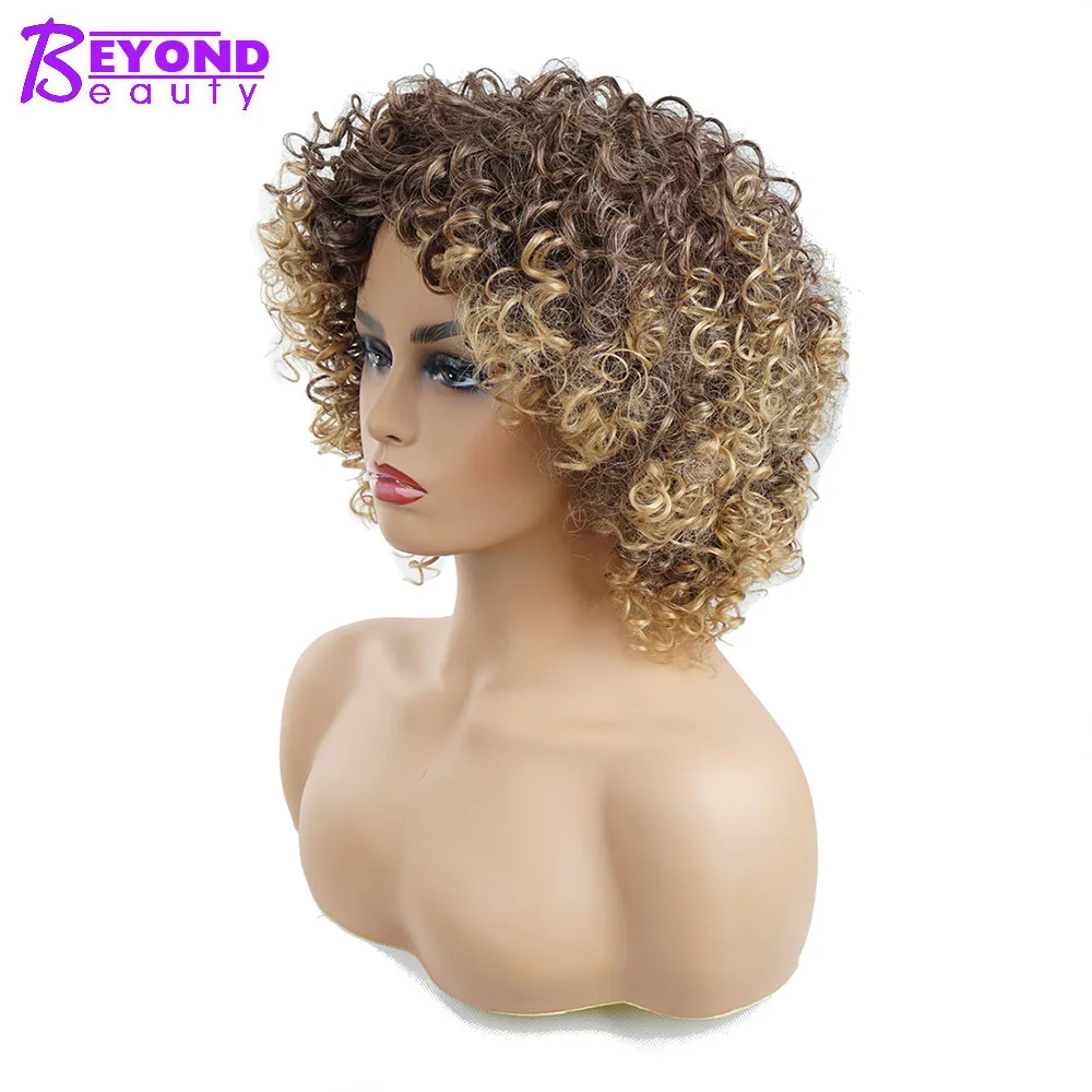 6 дюймов коричневый блонд афро курчавые кучерявые парики для черных женщин смешанные цвета синтетические короткие волосы с расческами регулируемые челки
