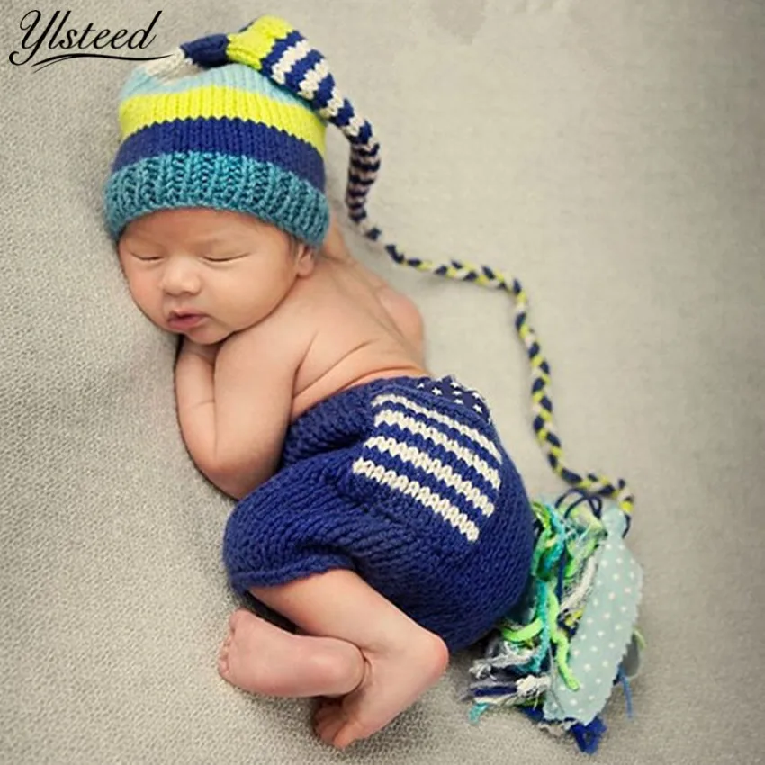 Baby Photography Props Boy Long Tails Tassels Hat Newborn Navy Blue