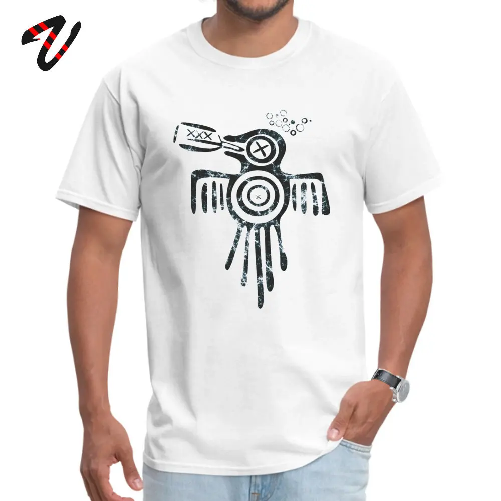 Casual Drinky Aztec Spirit Crow O-Neck T Shirt Labor Day Tops & Tees Short Sleeve for Students Retro 100% Cotton Party Tshirts Drinky Aztec Spirit Crow -13059 white