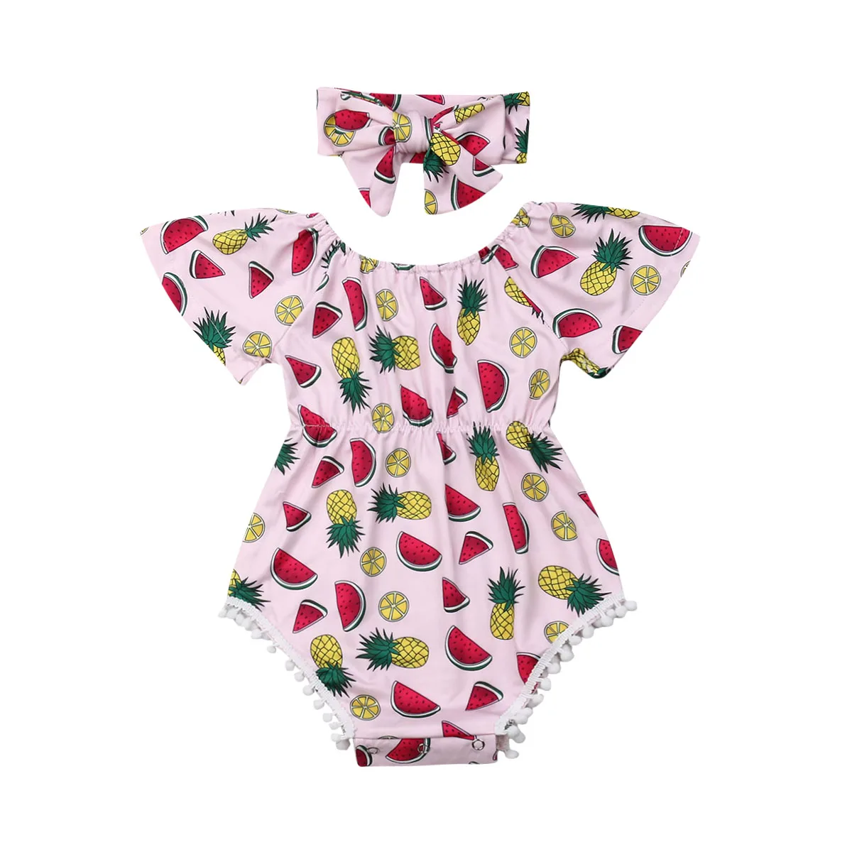 

Newborn Baby Girls Jumpsuit Headband 2pcs Short Sleeve Fruit Print Cute Bodysuits Outfits Summer Clothes