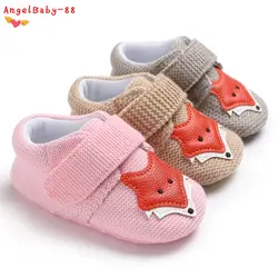 Вязаная Обувь для маленьких девочек с изображением лисы, милая обувь для новорожденных с рисунками животных, хлопковая обувь для малышей с