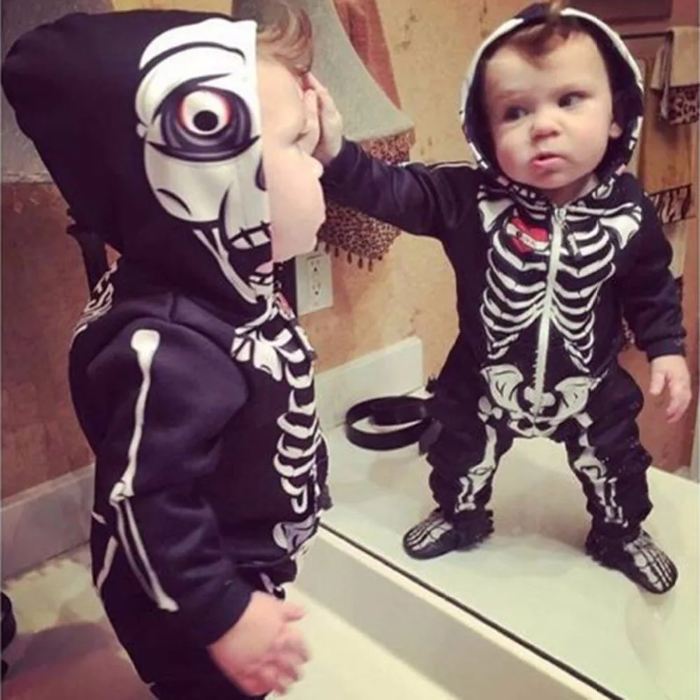 Puseky 0-24 m recién nacido bebé mameluco de manga larga Halloween calavera ropa cremallera Bebes algodón mono una pieza