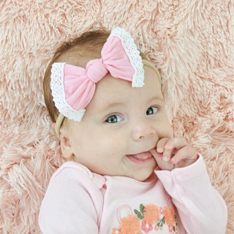 1 pcs Knot Bows ไนลอน Headbands, Soft ลูกไม้ไนลอนยืดหยุ่น Hairbands