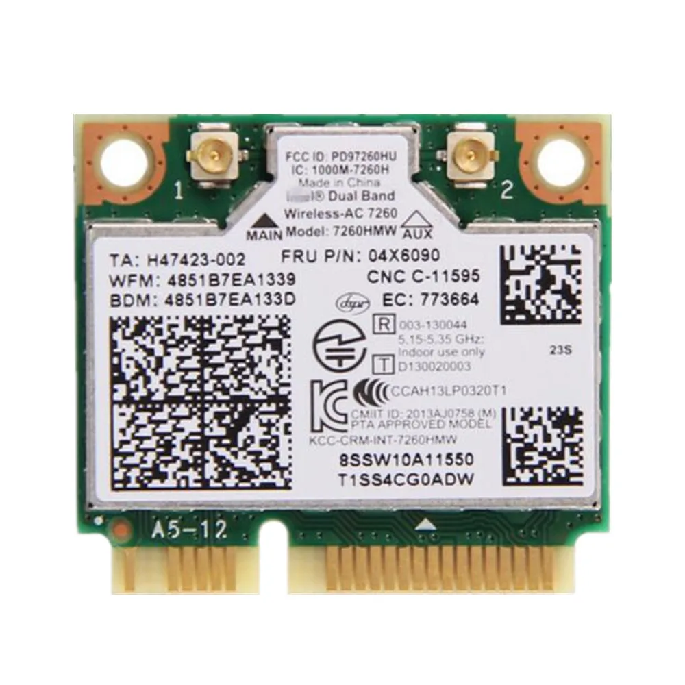 

Для Intel 04X6090 04X601 0 Wireless-AC 7260 7260HMW 802.11ac Mini PCI-E Wifi + Bluetooth-совместимая 4,0 Wlan-карта