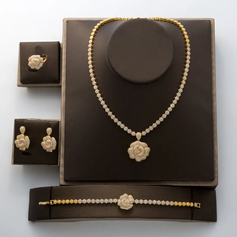 Hadiyana Gorgeous Fashion Rose Pendant Jewelry Set New