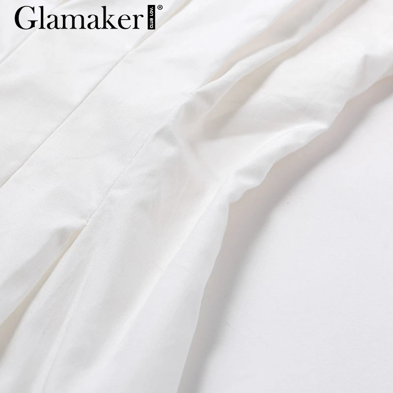 Glamaker, белое мини-платье с рукавом летучая мышь, Женская Офисная плиссированная блузка, платье-рубашка, Осеннее приталенное Элегантное короткое платье с высокой талией