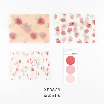 red strawberry 3 Pcs/pack retro art painting vintage plants strawberry Translucent parchment paper envelope letter message card storage gift - Цвет: red strawberry