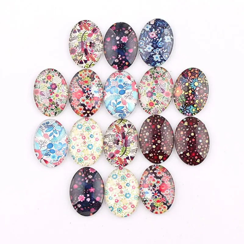 

Handmade 4 Size Glass Floral Flower Oval Flatback Cameo Cabochon Domed DIY Jewelry Charm Photo Pendant Setting