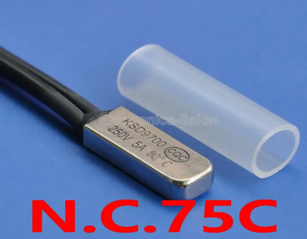 

( 2 pcs/lot) 75C KSD9700 Normally Close Thermostat, Temperature Switch, NC 75 Celsius, Bimetal Disc.