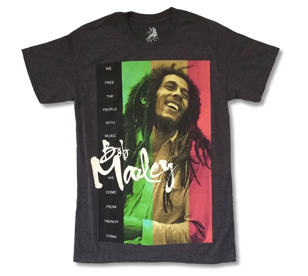 

Bob Marley Free People With Music Heather Grey T Shirt New Official Adult Soft