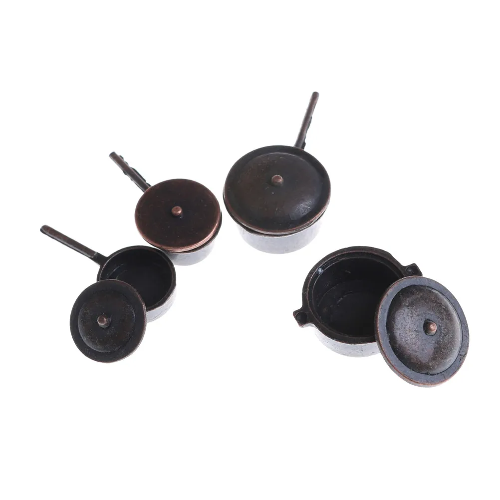 4pcs/set 1/12 Dollhouse Metal Spotted Pan Kitchen Miniature Cookware Furniture Pretend Play Classic Toys for Children Kid Gift
