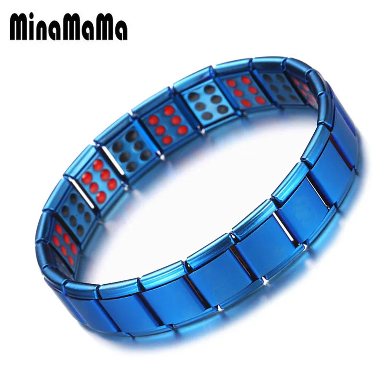 

New Blue Black 3 Row Magnetic Bracelet For Men Woman Stainless Steel Elastic Arthritis Therapy Bracelet Jewelry Wholesale