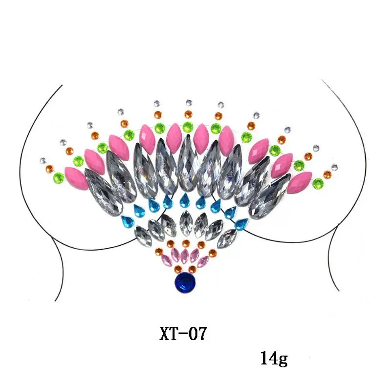 Украшения для тела, глаза, грудь, блестки для лица, украшения для тату, праздничные, вечерние, акриловые, самоклеющиеся, для лица, ювелирные изделия, драгоценные камни, красота, макияж, стикер s - Цвет: 1pc XT-07