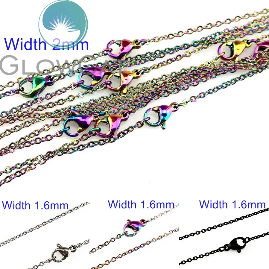 2X цепи из нержавеющей стали, радужная черная Серебристая цепь, ожерелья для мужчин и женщин, подвеска для изготовления ювелирных изделий 1" 20" 2" 28"