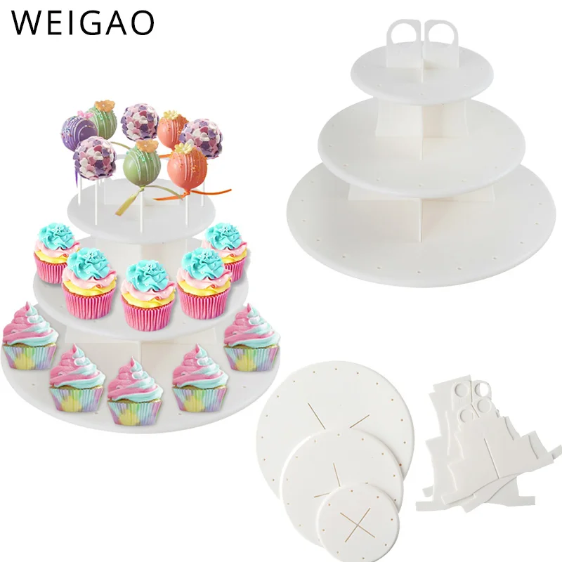 

WEIGAO 3 Tiers Cake Pop Display Stand Plastic Cupcake Storage Stand White for Wedding Decoration Birthday Party Baby Shower