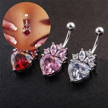 Коктейльные Вечерние пирсинг для пупка Nombril Etoile Сердце прозрачный красный розовый кристалл золотого цвета кольца для пупка