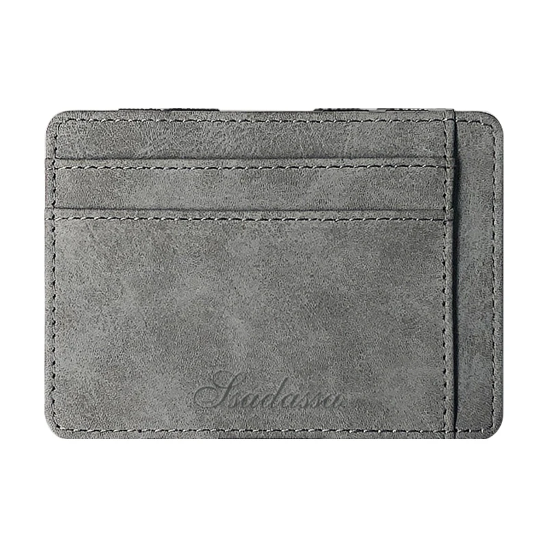 Мужской тонкий кошелек из нубука, держатель для карт, волшебный карман на молнии для монет - Цвет: Серый