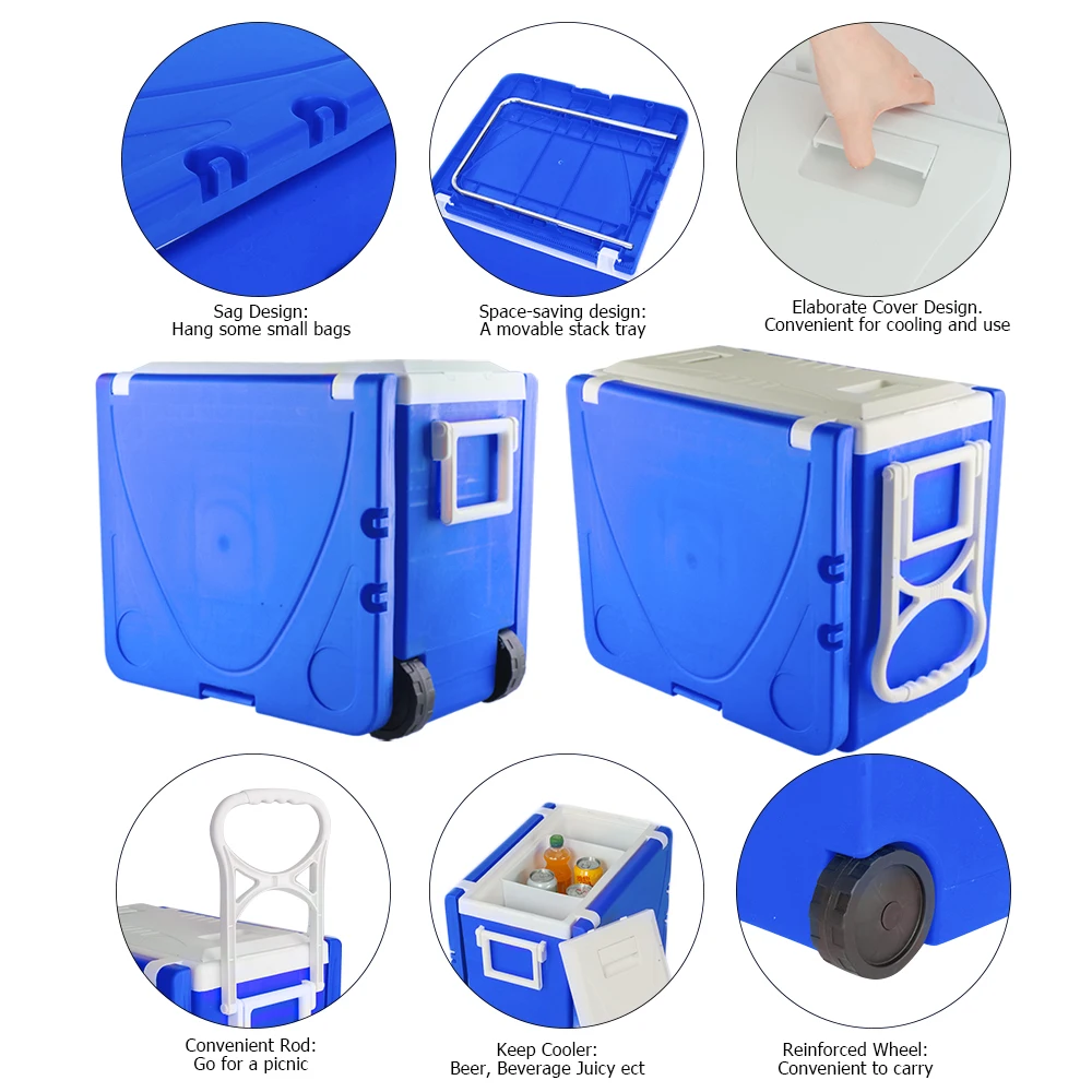 

Outdoor Picnic Foldable Multi-function Rolling Cooler Upgraded Stool
