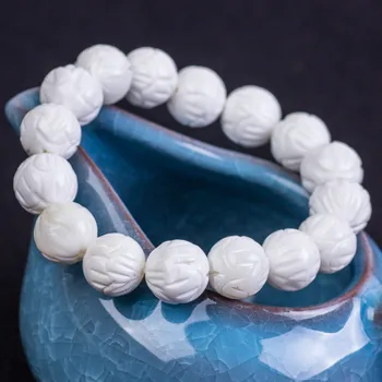 

Natural Stones White Shell Bracelets Lotus Flower Round Beads Bangle Men Women Crystal Quartz Gemstone Jewelry Love Energy Gift
