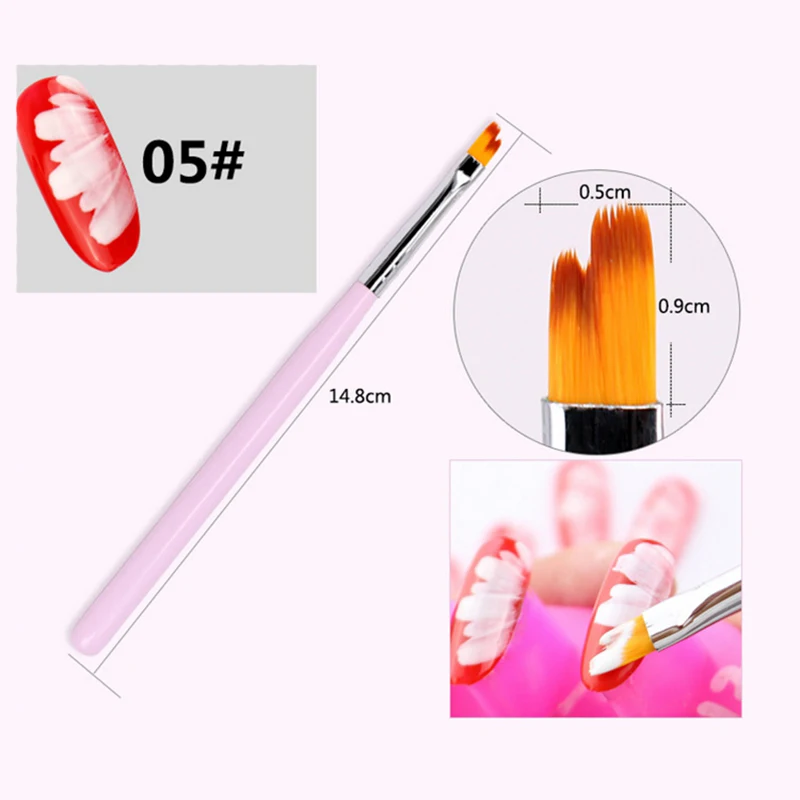 MEET через дизайн ногтей французские кисти улыбка полумесяц Форма розовая ручка цветок лепесток градиент выцветает цвет живопись DIY ручка для рисования - Цвет: M11318