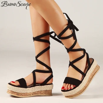 

Summer Women Straw Braided Rope Sandals Feminina Rome ladies Cross Straps Open Toe Shoes Big Size Women Platform Casual Sandals