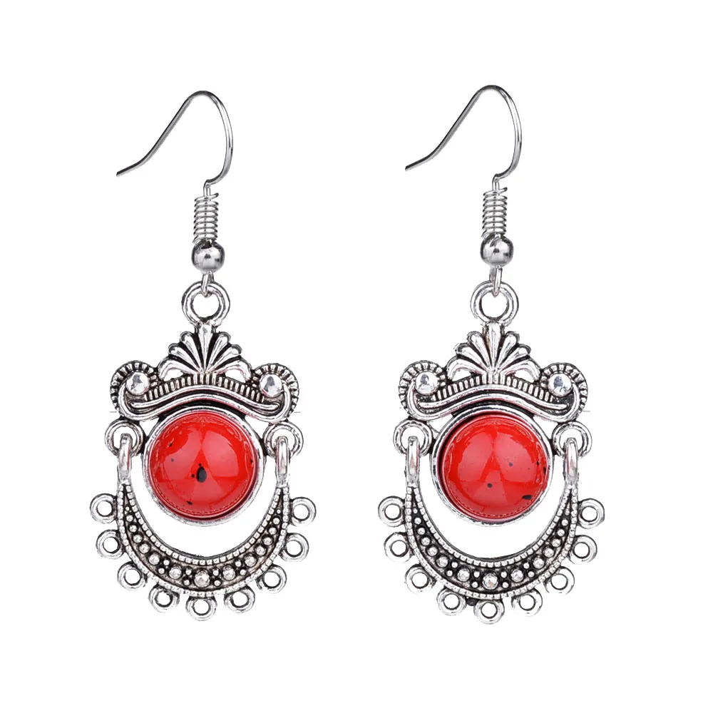 

MYTHIC AGE Cute Bohemia Tibetan Silver Color Red Stone Vintage Exotic fashion Drop Earring For Women Jewellery