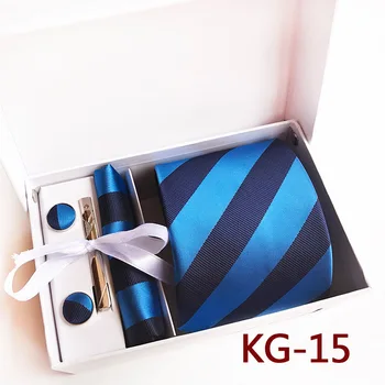 

8cm Fashion Men Formal Ties Set Unique Diagonal Stripes Necktie Handkerchief Cufflinks Clip Sets in Gift Box