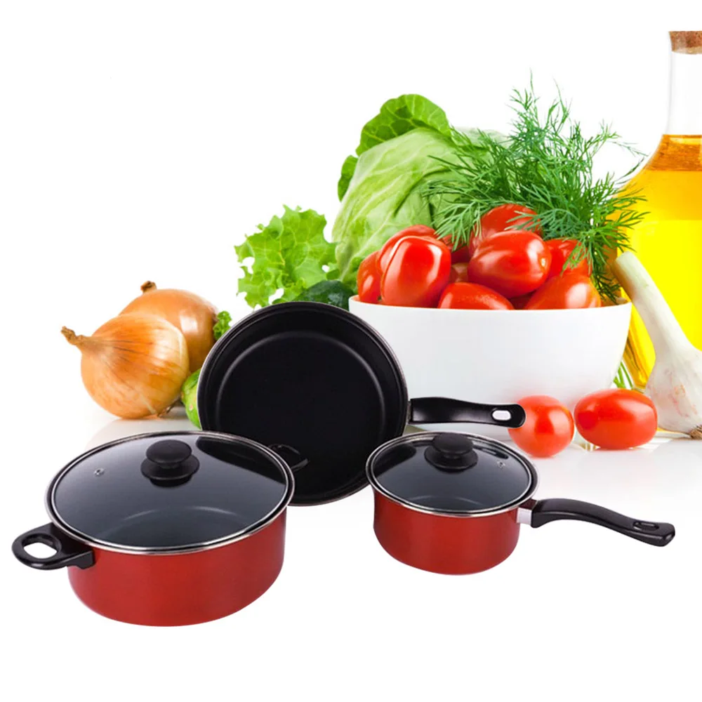 

Behogar 3PCS Home Household Kitchen Portable Non-stick Cookware Set Milk Pot Soup Pot and Frying Pan Tools