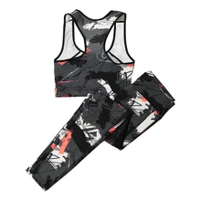 Женский комплект спортивный жилет с принтом Женская Йога Леггинсы для девочек Спортивная одежда Сексуальная Push Up Леггинсы для бега одежда без рукавов