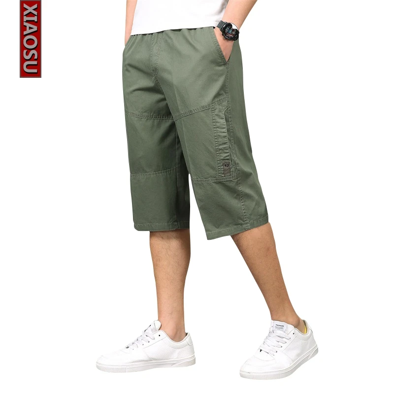 Модные Для Мужчин's Капри с карманами военно-тактические Для мужчин хлопок брюки свободные тонкие Подрезанные штаны По