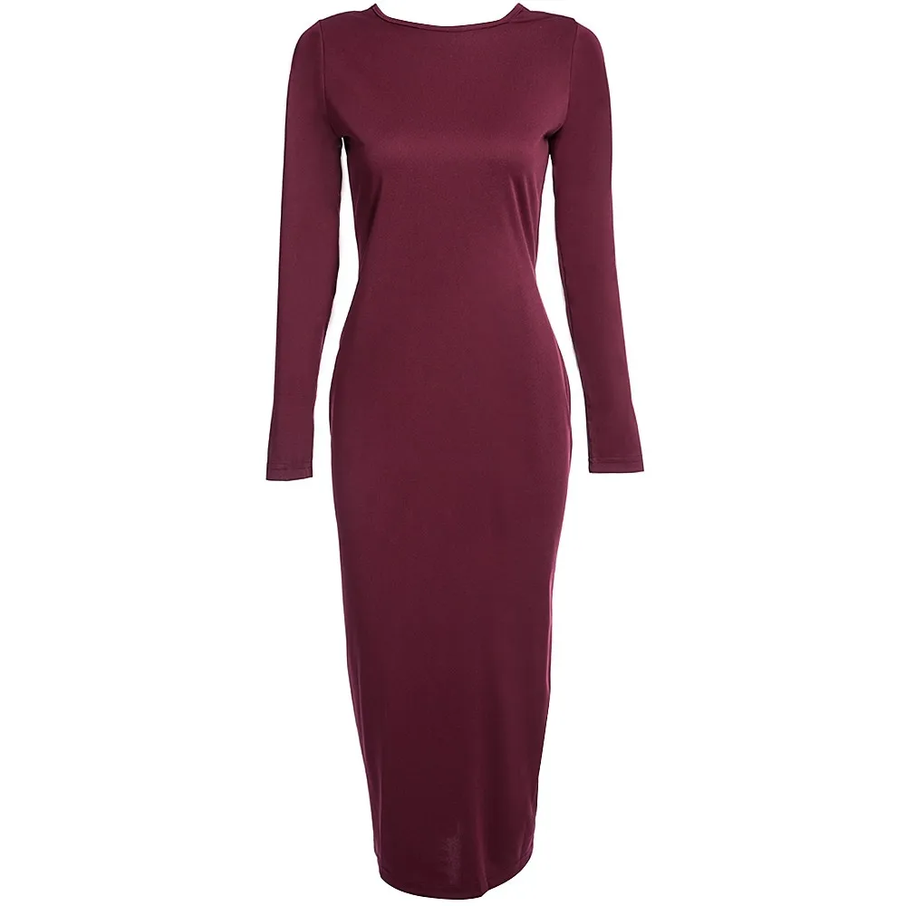 VESTLINDA Plus Size Robe Sexy Femme Midi Sheath Bodycon Dress Long Sleeve Elegant Dresses Women Back Zipper Pencil Tight Dress 20