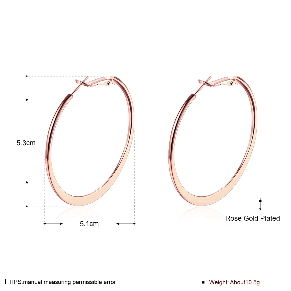 Качественные круглые серьги-кольца из металла розового золота 5,1 см* 5,0 см для женщин, модные ювелирные изделия в подарок для женщин