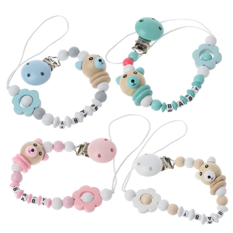 Cutebility Baby Pacifier Clip Pacifier Chain Panda Shape Hand Made Cute Colourful Beads Dummy Clip Baby Soother Holder for Baby Kid Green