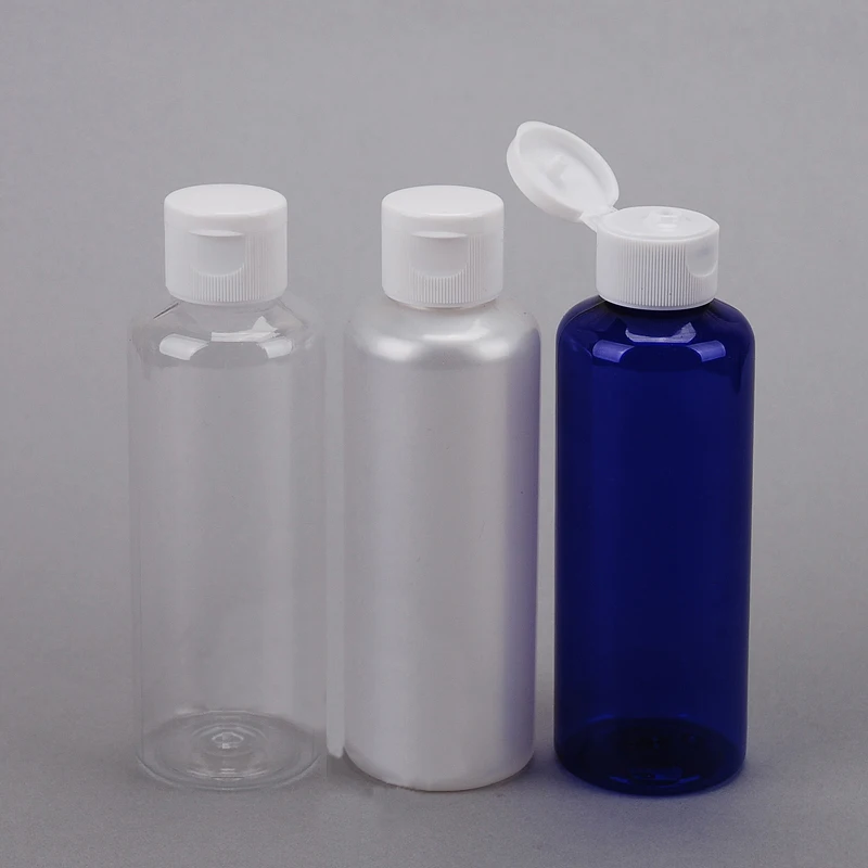 50pcs/lot 150ml ablate Flip top cap refillable bottle Bottles Transparent / blue / white Small