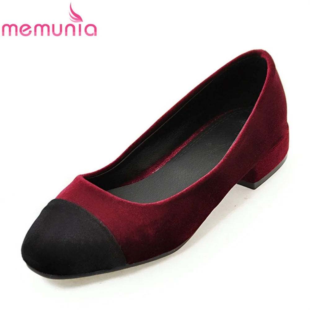 

MEMUNIA ladies pumps women shoes low heel simple hot sale new arrive round toe flock leisure spring summer autumn casual shoes