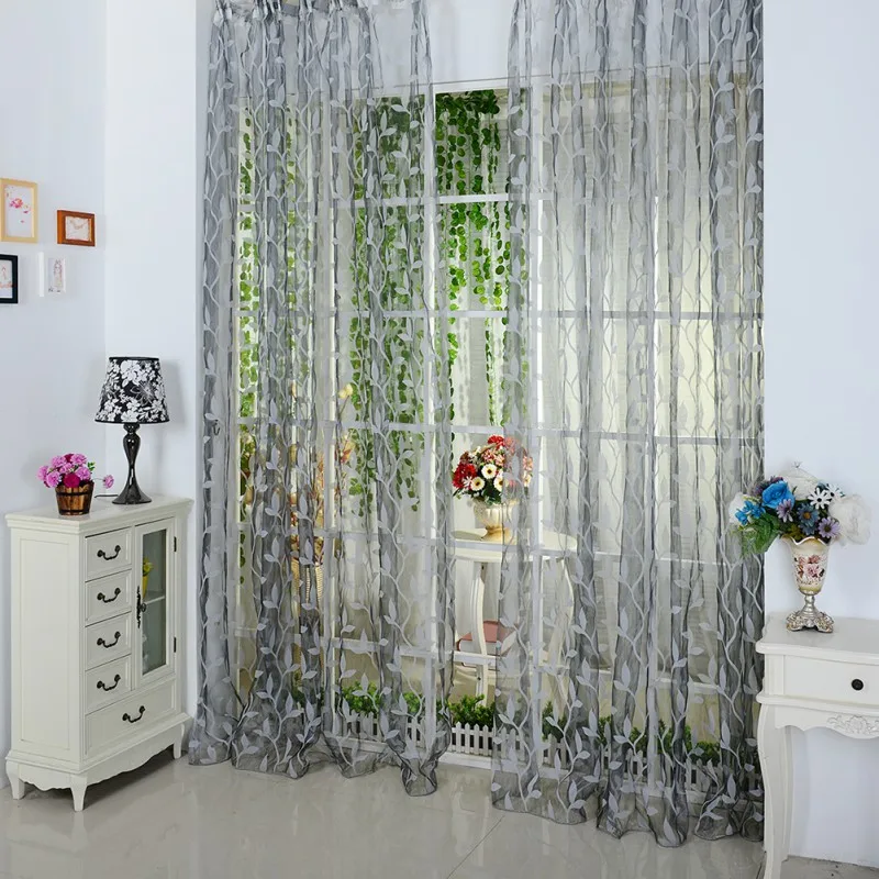 

Fashion 1M x 2M Leaf Tulle Voile Door Window Curtains Drape Panel Sheer Scarf Valance 4 Colors PY6