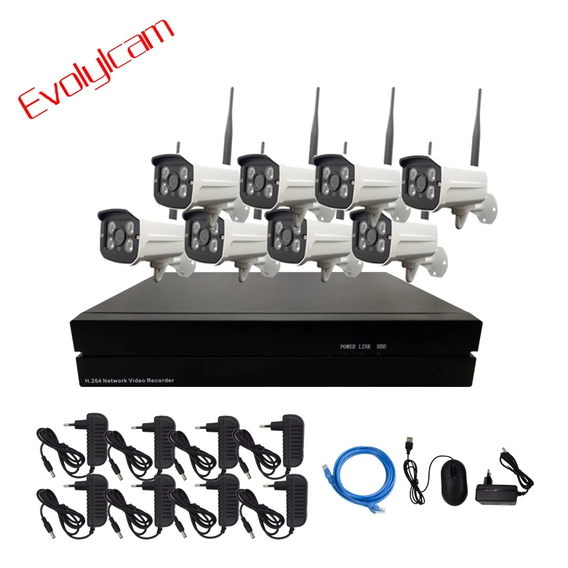 Evolylcam 4CH/8CH NVR Беспроводной 2MP 1080 P IP Камера Onvif P2P Wi-Fi уличная, инфракрасная, цилиндрическая видеонаблюдения системный комплект для фотокамеры