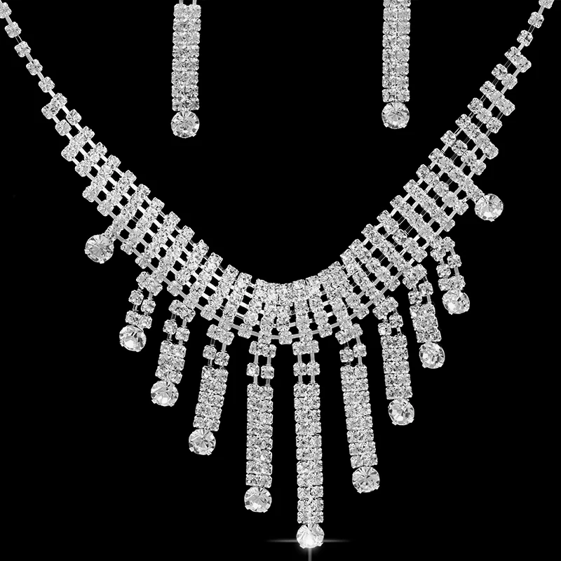 

2017 Hot Gorgeous Crystal Bridal Jewelry Sets Silver Color Rhinestone Zircon Earrings Necklace Sets Wedding Jewelry