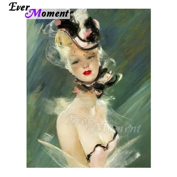 

Ever Moment Diamond Painting Picture Of Rhinestone Girl in Hat Handmade Full Square Drill Diamond Embroidery Decoration 3F1311