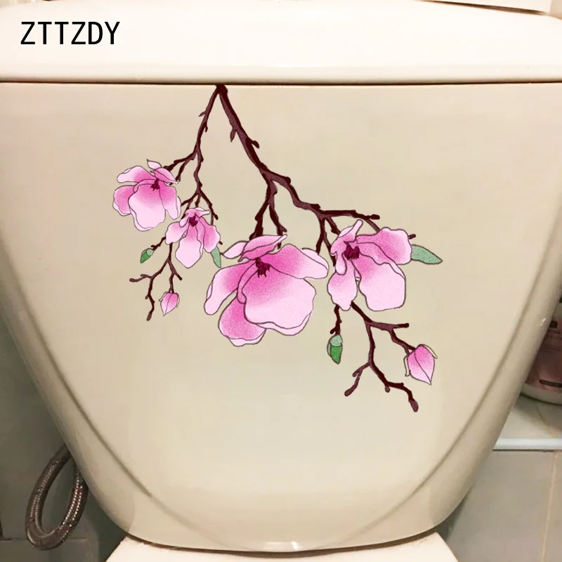 

ZTTZDY 22.8*23CM Pink Flowering Branch Toilet Seat Stickers Decor Art Bedroom Wall Decal T2-0163