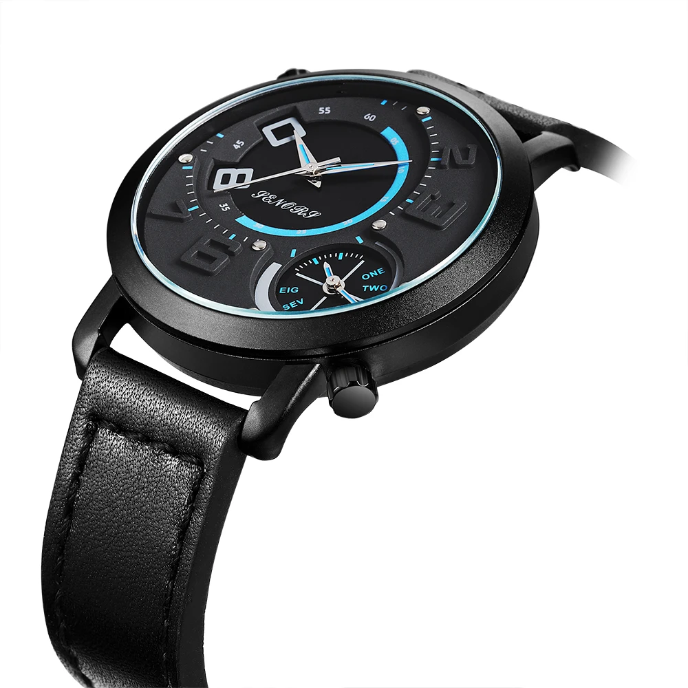 hot sell fashion casual Sport Quartz Watch Men Dual Time Zone Men ;s Wrist Watches Creative Leather Wristwatches Clock Hour