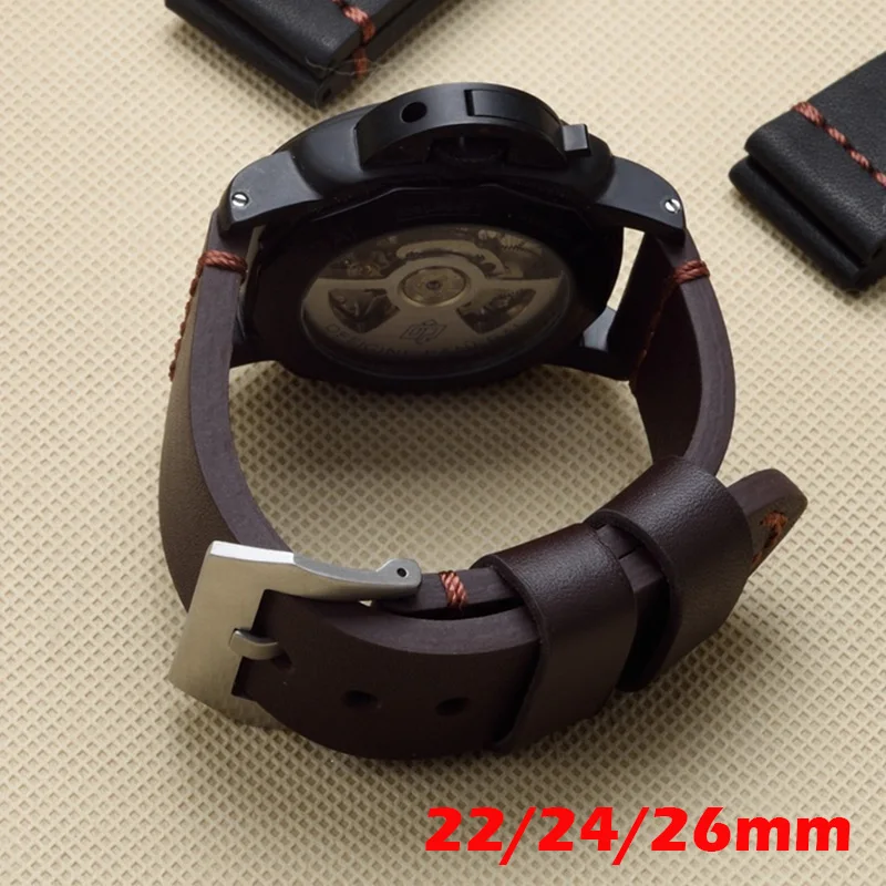 

2019 new Men 22mm 24mm 26mm Black Brown Genuine Leather Watchband Wristband For PAM Panerai Big Pilot Watch Garmin Fenix3 Strap