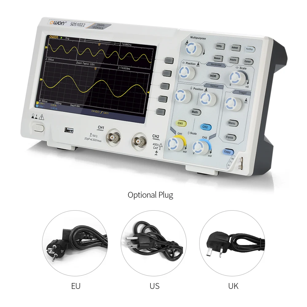 KKMOON SDS1022 двухканальный цифровой осциллограф с глубокой памятью и ЖК-дисплеем 20 МГц/100 МГц 1GSa/s