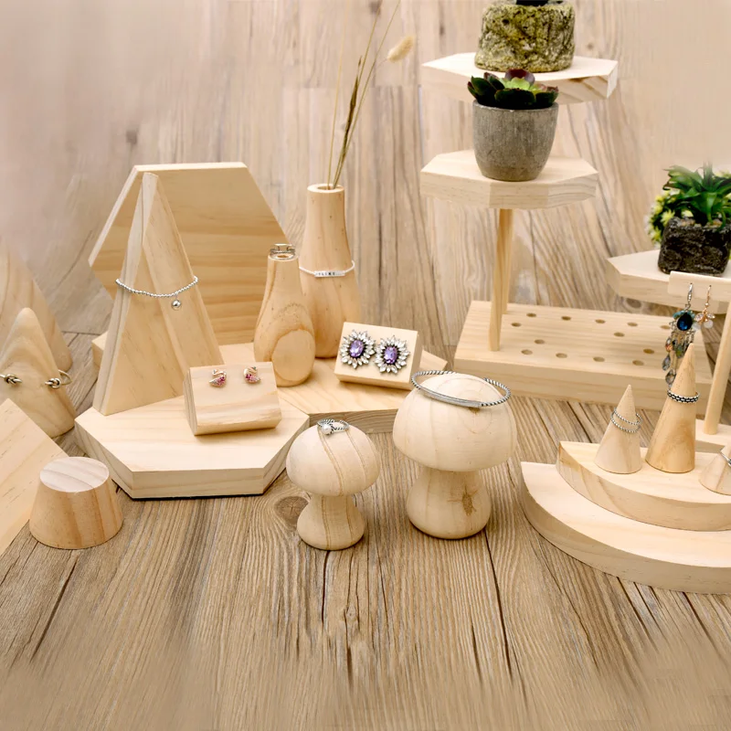  Wood Jewelry Display Stand Earrings Ring Necklace Bracelets Display Stand Wood Jewellery Display St